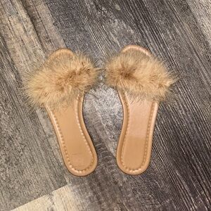 Tan Faux Fur Slides